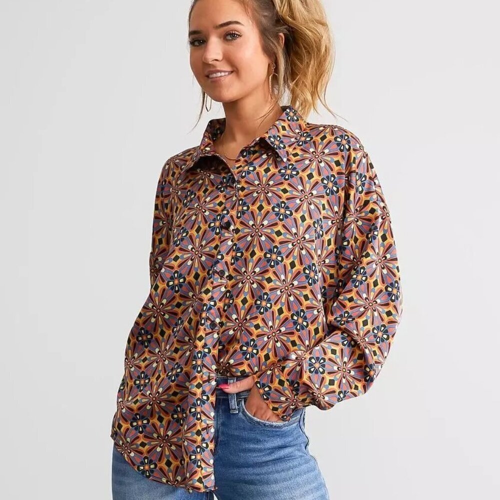 Brand New Willow & Root Retro Satin Blouse Sz Small